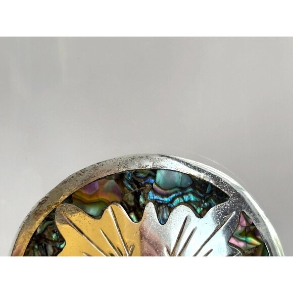 Alpaca Sterling Silver Abalone Mexican Vintage Sterling Silver Brooch Pendant - Picture 4 of 10
